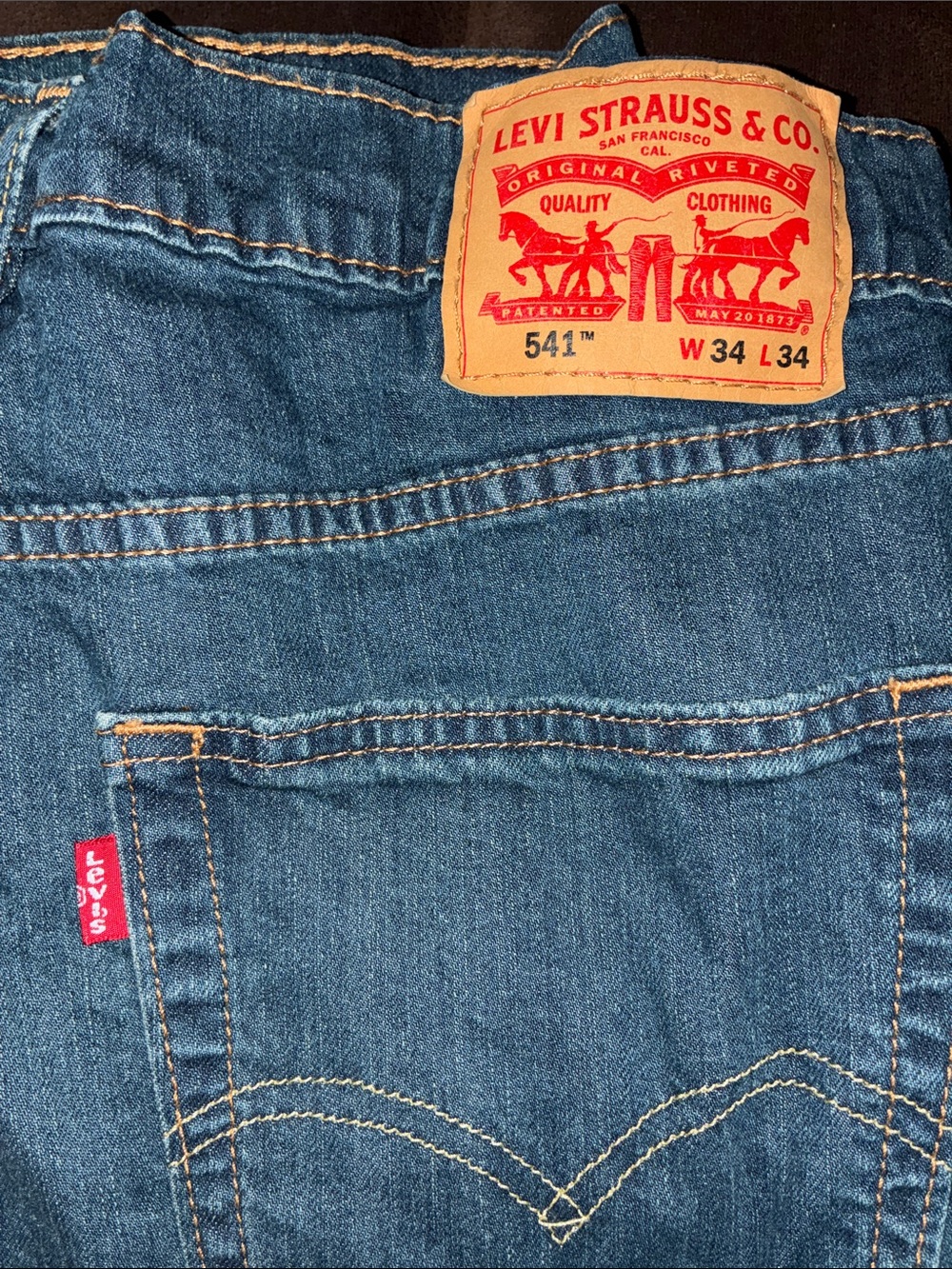 Levi's 541 Slim Straight Jeans in Blue with Tan Patch